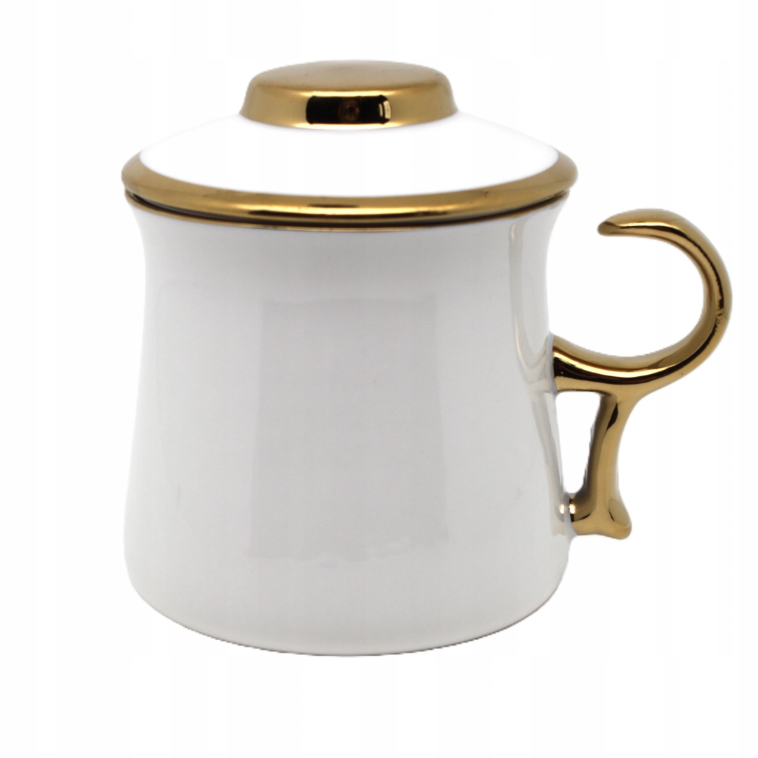 Elegante Weiße Porzellantasse Mit Teesieb Und Goldenem Henkel, 350 Ml