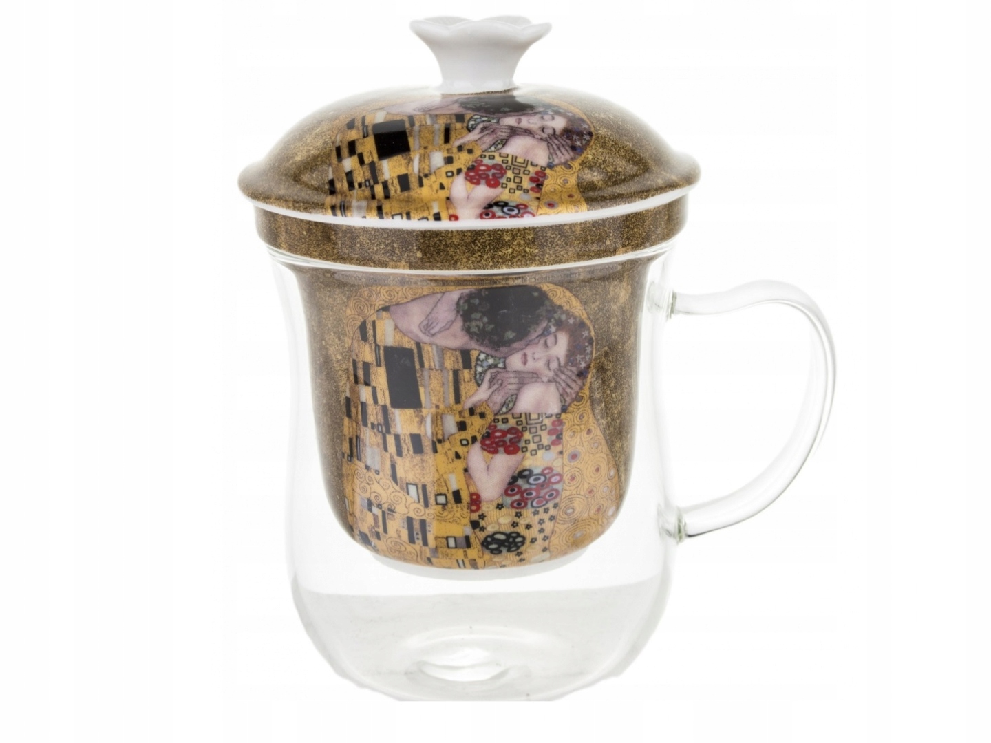 Elegante Große Glastasse Mit Porzellansieb Zum Aufbrühen Von Tee
