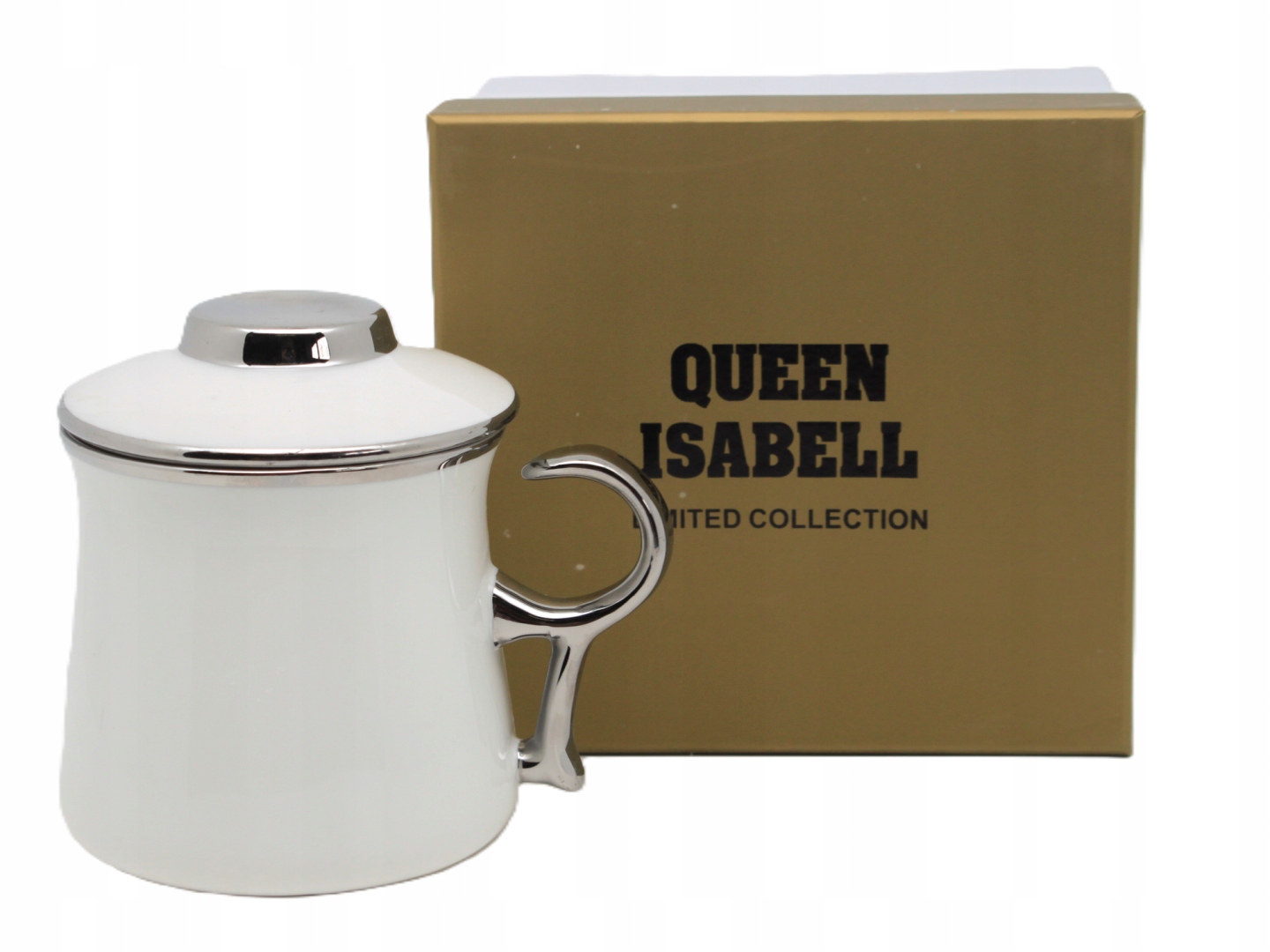 Elegante Weiße Porzellantasse Mit Teesieb Und Silbernem Henkel, 350 Ml