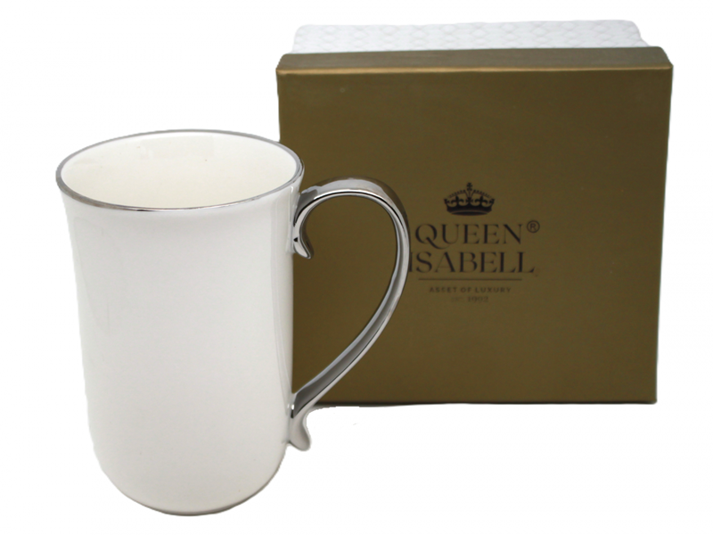 Elegante Große Porzellantasse, Weiß Mit Silbernen Akzenten, 500 Ml