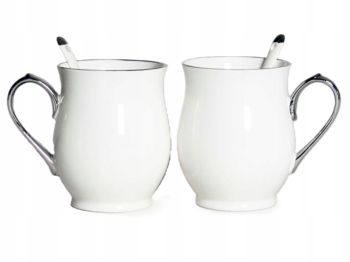 Elegantes Set Weißer Becher Mit Silbernen Details, 2 X 350 Ml