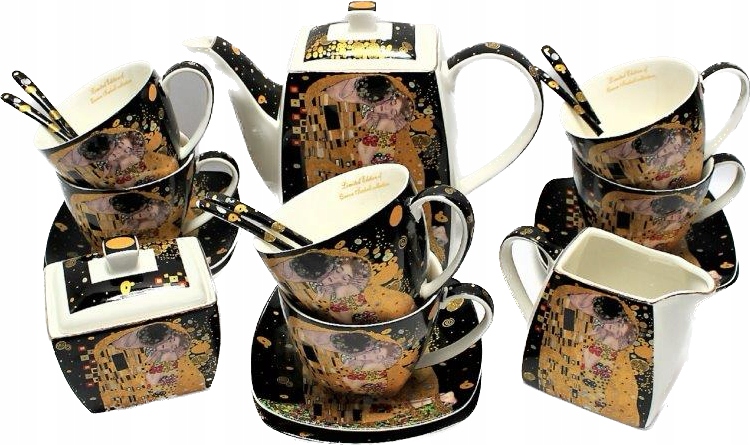 Elegantes Großes Kaffeeservice 6 Os Gustav Klimt Kuss 15-teilig
