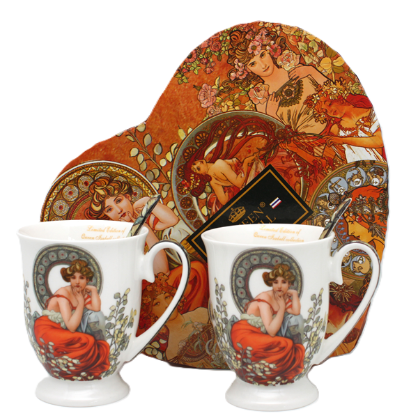 Exklusives Porzellanbecher-set Von Alfons Mucha-topaz, 300 Ml, In Einer Box