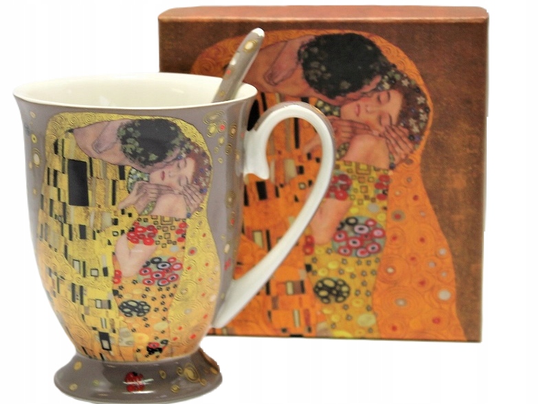Großer Porzellanbecher Mit Löffel, 300 Ml, In Einer Schachtel, Klimt Kiss Kollektion