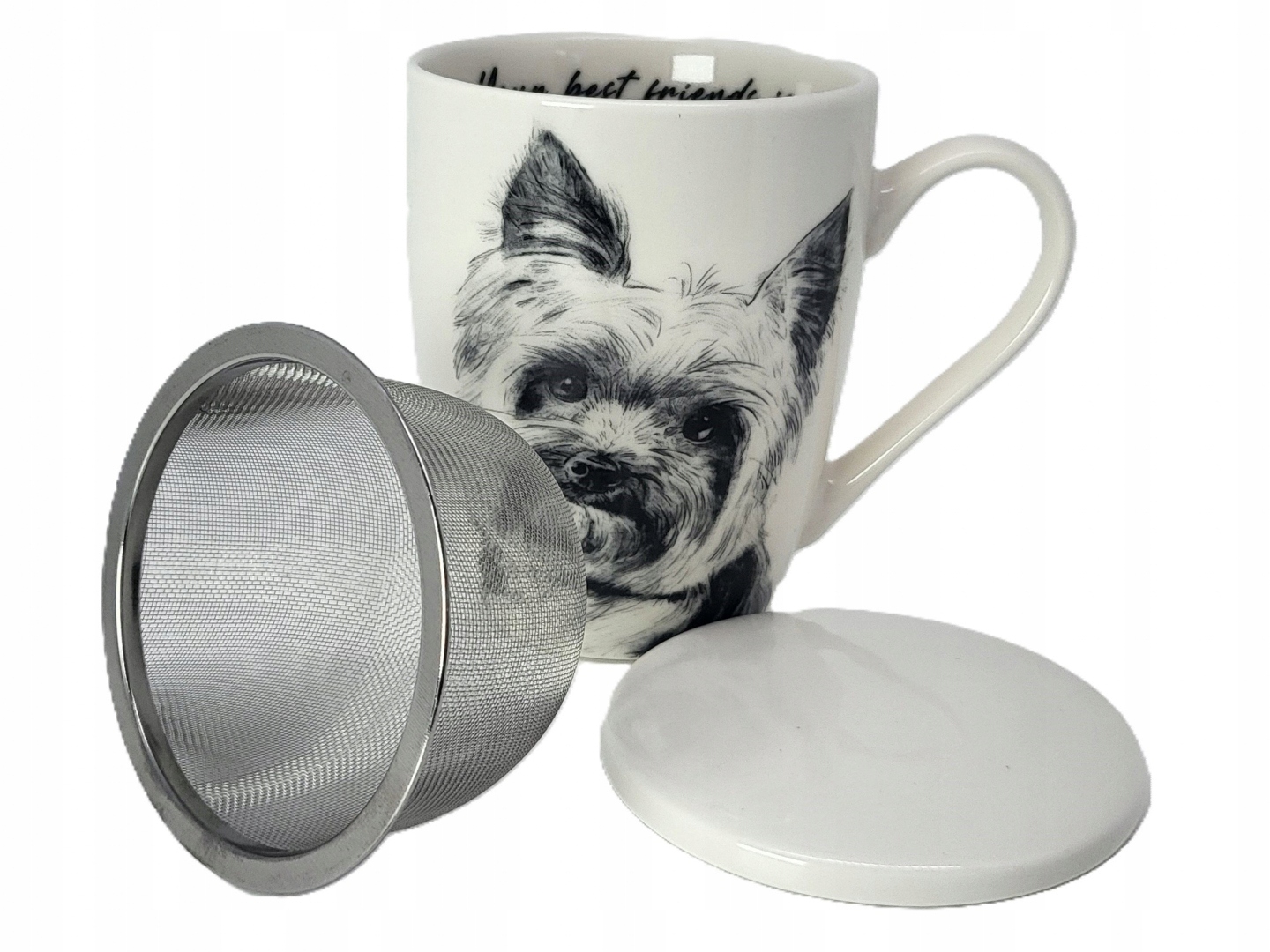 Großer Porzellan-teebecher Mit Sieb, Yorkshire Terrier
