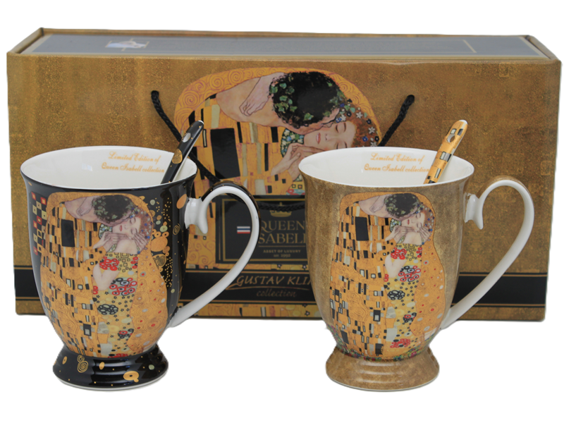 Porzellantassen, 300 Ml, 2er-set, Motiv: Klimt „der Kuss“, Elegant Als Geschenk