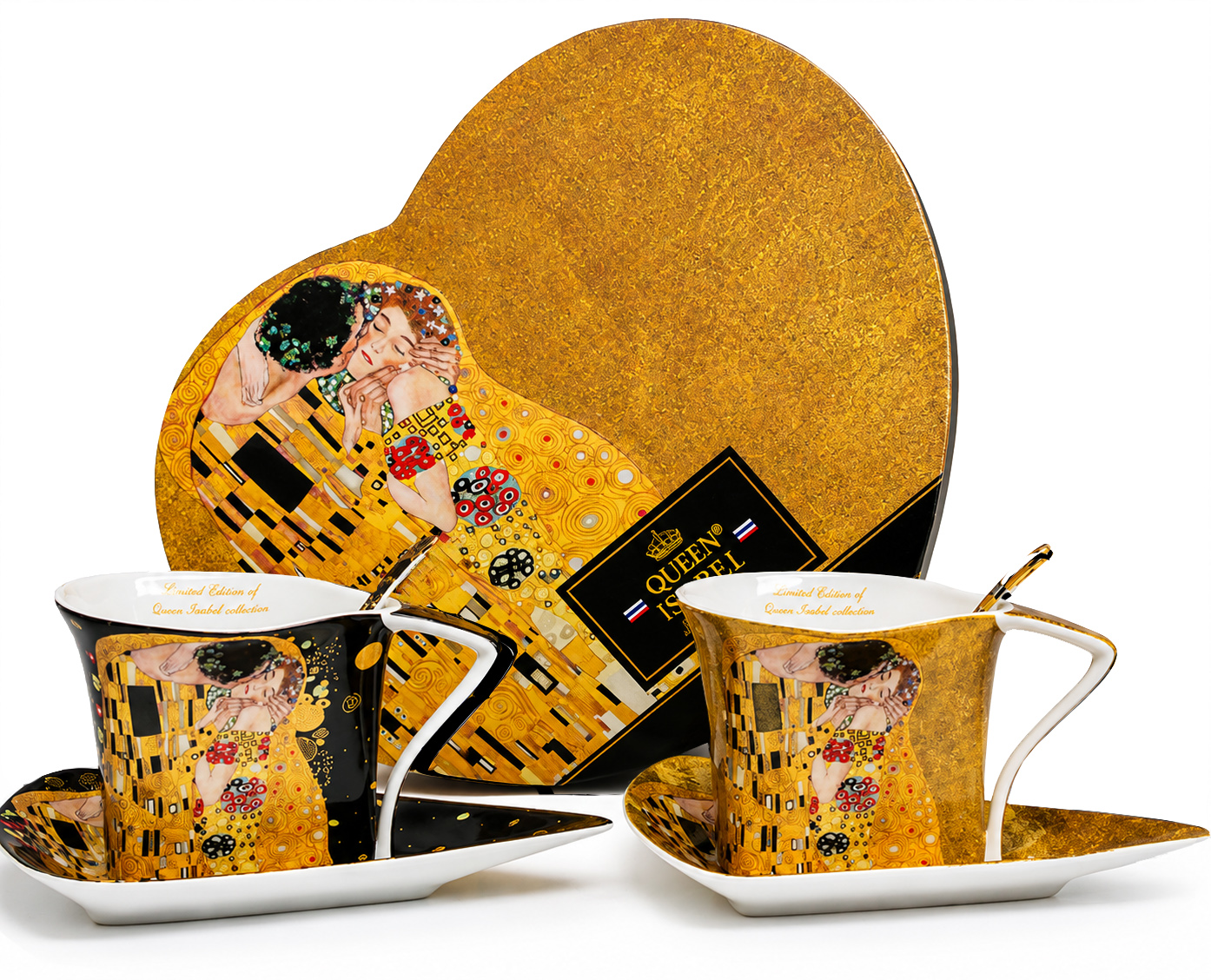 Klimt Kuss Porzellantassen 2x180ml + Löffel Als Geschenk