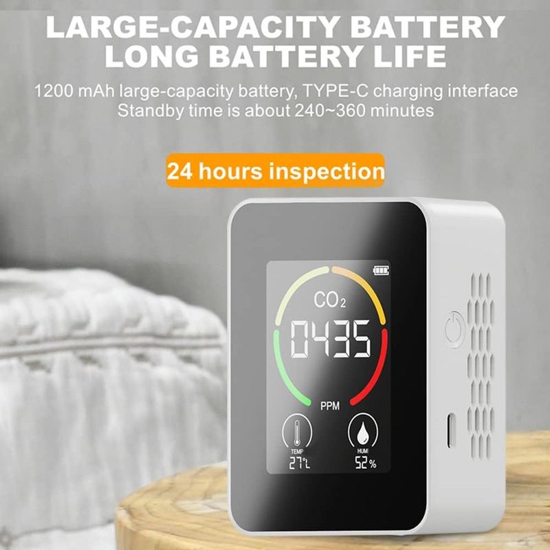 3-in-1 Indoor Air Quality Monitor - Co2 Meter - Luchtkwaliteitsmeter - Met Hygrometer En Thermometer - Draagbaar & Usb Oplaadbaar - Luchtkwaliteitstest Voor Thuis, Kantoor, School, Hotel En Auto - Zwa