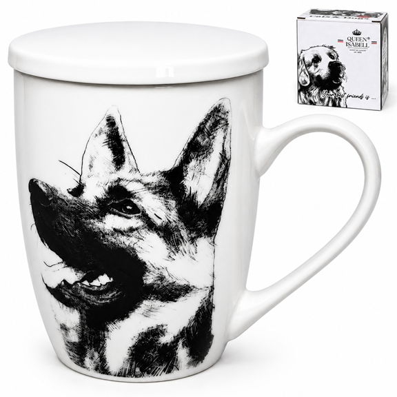 Porzellantasse Mit Siebeinsatz, Motiv Deutscher Schäferhund, 350 Ml, Premium-geschenk
