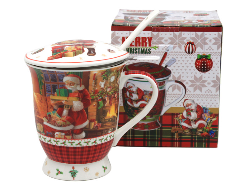 Porzellantasse Mit Teesieb Und Löffel, Weihnachtsmann-motiv, 350 Ml