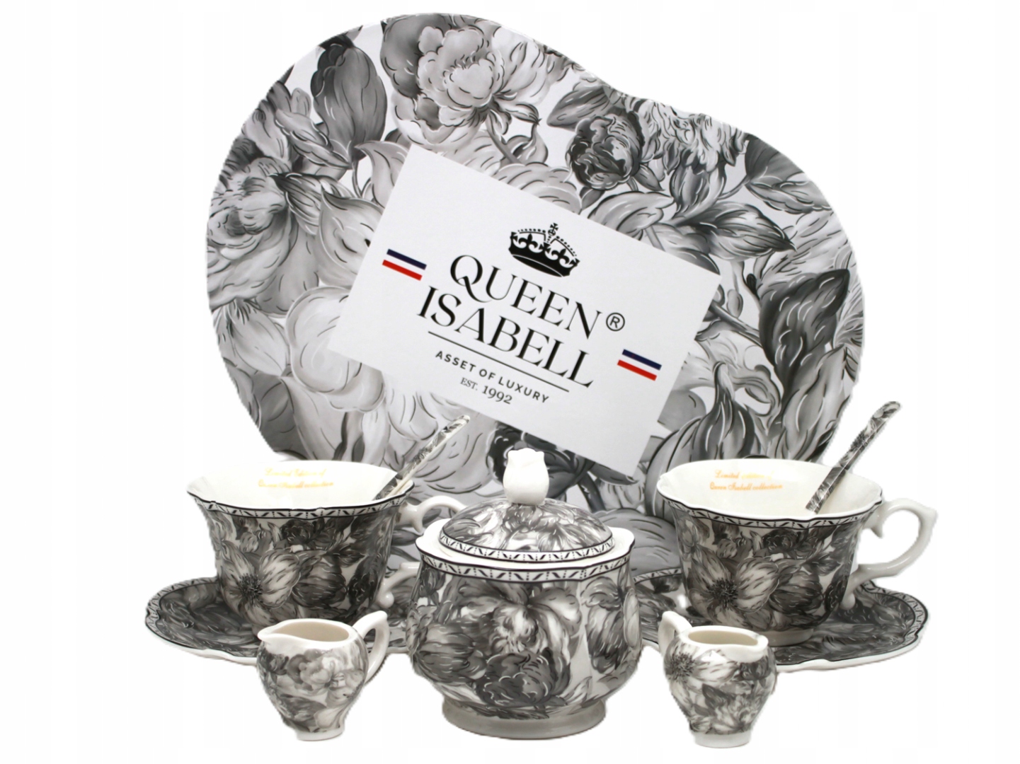 Porzellantassen-set Mit Zuckerdose Und Milchkännchen, Kollektion Gray Rose