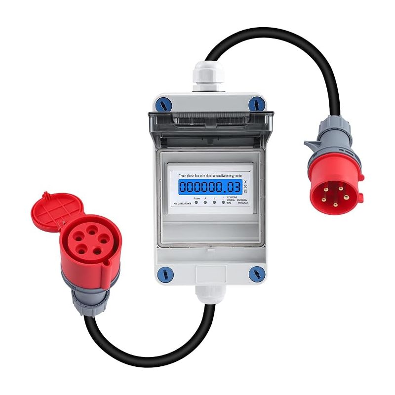 Mobiler Digitaler Stromzähler 16 A 400 V, Dreiphasig, Mit Steckdose, Ip44 Wasserdicht, Tragbarer Energiemonitor