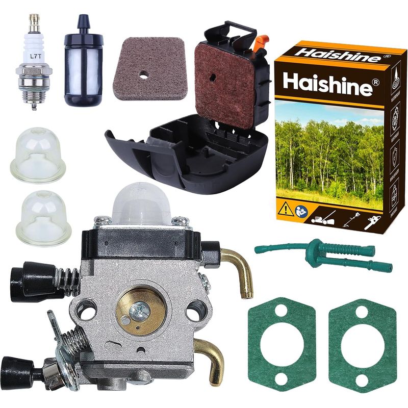 Vergaser-reparatursatz Für Stihl Rasenmäher Fs38 Fs46 Fs55 Fs45c Fs46c Fs55c Fs55rc Hs74 Hl75, Inklusive Dichtung, Zündkerze, Luftfilter, Luftfilterkasten, Ölleitung Und Filterwatte.
