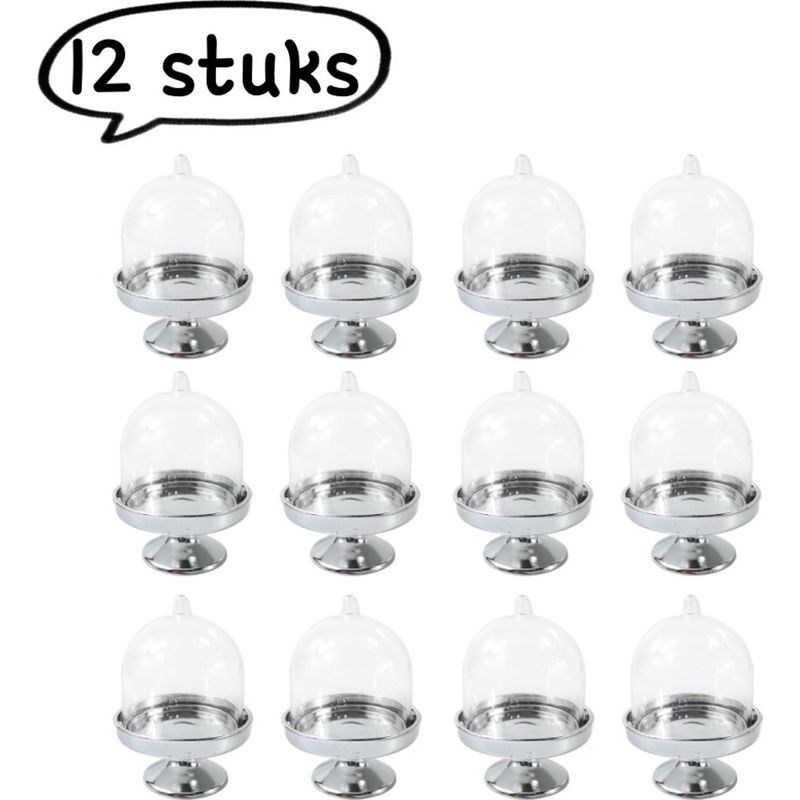 Set Mit 12 Transparenten Mini-kunststoffdeckeln Für Cupcakes Und Macarons, Präsentationsständer Für Gebäck Und Desserts, Silberfarben