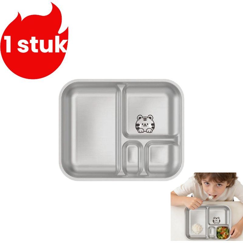 Quadratischer Speiseteller Aus Edelstahl 304 Mit Tigermotiv, Dekoratives Und Verspieltes Silbergeschirr