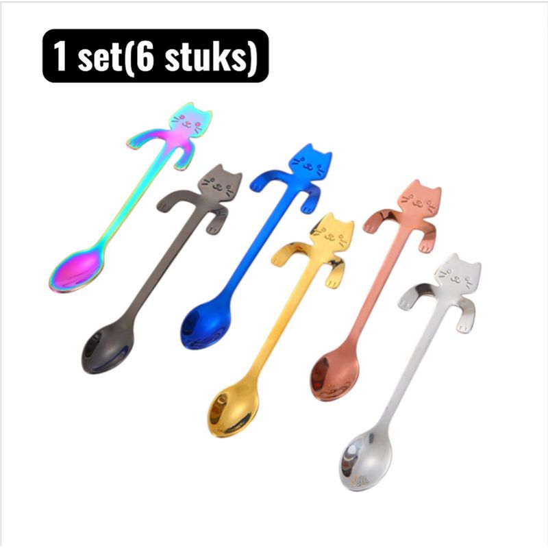 Set Mit 6 Katzenförmigen Teelöffeln Aus Edelstahl 304 Für Kaffee Und Tee