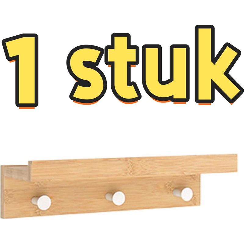 Wandhaken Aus Holz Mit 3 Haken, Kein Bohren Erforderlich, 38 X 11 X 14 Cm, Für Kleiderschränke, Schuhe, Taschen Und Garderobenständer, Naturholzfarbe