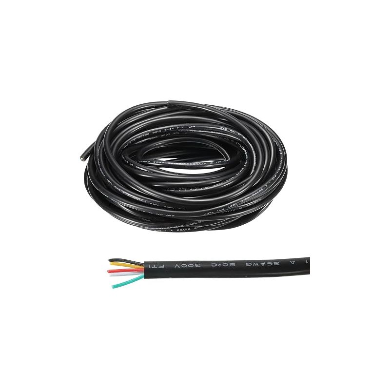 Quarkzman 26awg Elektrokabel, 5-adrig, Ul2464, Led-netzteilkabel, Verzinnt/verkupfert, 10 M (32,8 Fuß), Niederspannung, Pvc-ummantelung, Flexibles Verlängerungskabel, Schwarz, Für Led-streifen Und Lam