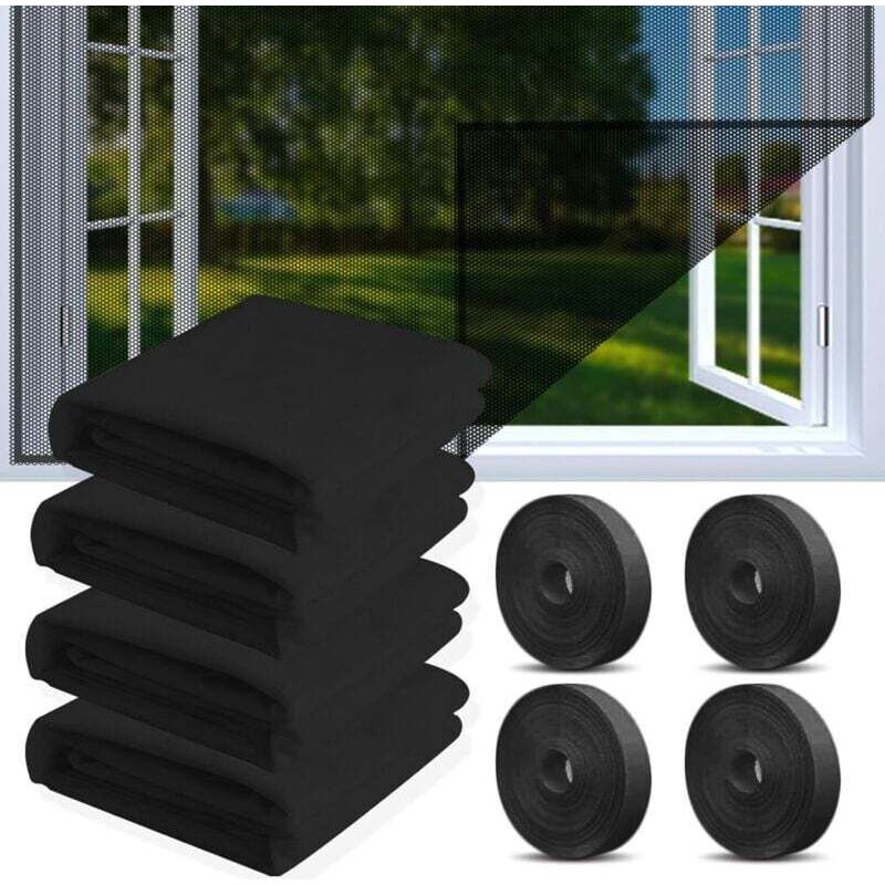 Enowelir Zuschneidbares Fenster-moskitonetz Mit Klebestreifen, Schwarzes Insektennetz 130 X 150 Cm, 4 Stück