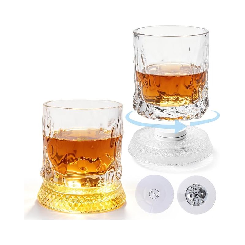 Verre A Eau Rotatif, Dessous De En 360° Avec Coussins Lumineux, Verre Whisky, Bourbon, Scotch, Cocktails