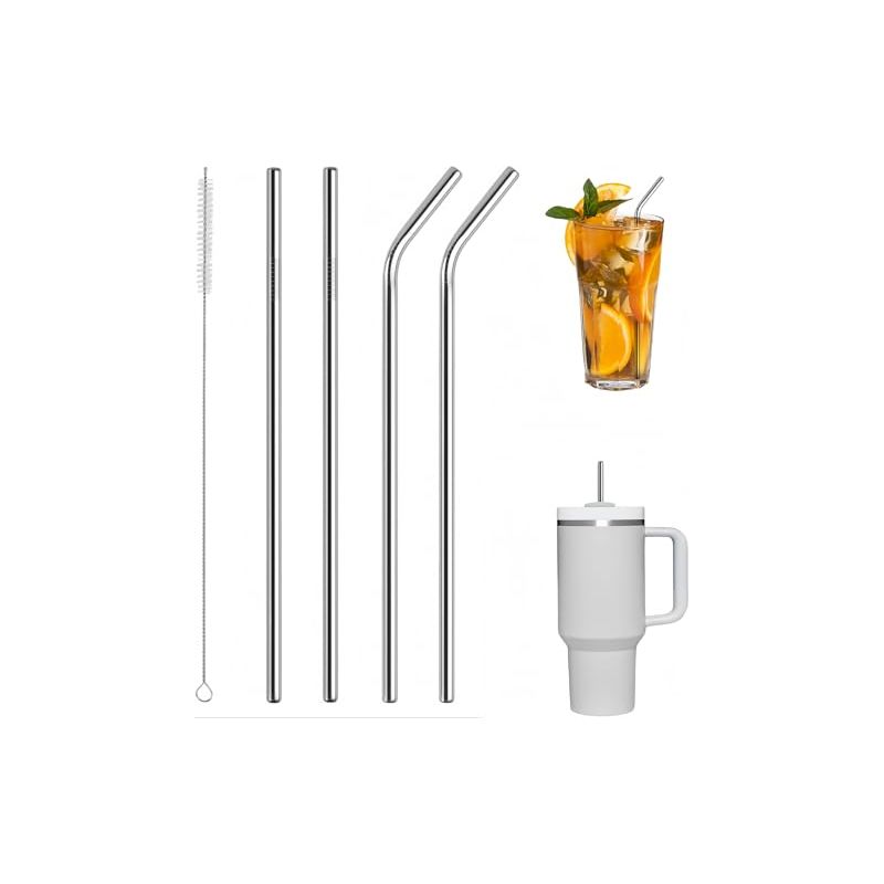 4-teiliges Set Edelstahl-trinkhalme, Wiederverwendbare Metall-trinkhalme Mit 1 Reinigungsbürste, Metall-trinkhalme Für Cocktails, Eismilch, Tee, Milchshakes, Eiskaffee (31 Cm)