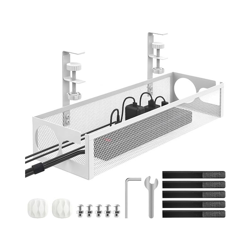Plateau De Gestion Des Câbles Sous Bureau Organisateur De Câbles En Métal 39 X 12 X 7 Cm Ohne Perçage Blanc Style Ordinaire