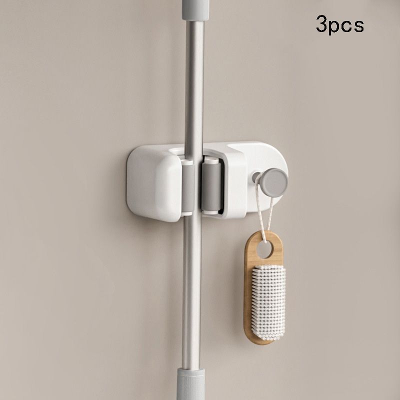 Wandmontierter Mopphalter Ohne Bohren, Besenhalter Mit Haken, Aufbewahrung Für Bad Und Toilette, 3-teiliges Set (1 Klemme + 1 Haken Pro Einheit)