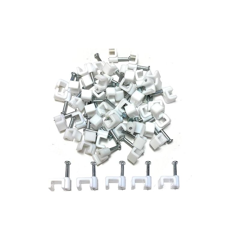 50 X 6 Mm Flache Weiße Kunststoff-kabelclips Für Tv-, Telefon- Und Internetkabel