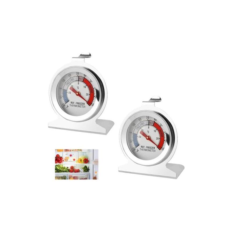 Set Of 2 Stainless Steel Fridge Freezer Thermometer -30°c To 30°c -20°f To 80°f Large Dial Easy Read Mechanical Thermometer For Fridge Freezer Kitchen Catering