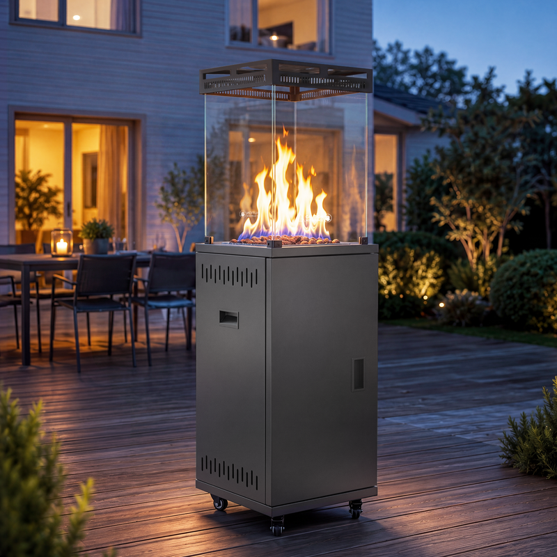 Gbly Gas‑terrassenheizer Mit 360° Sichtbarer Flamme Rauchfreie Verbrennung Mobil Auf Rollen Für Garten Terrasse & Außenbereich Heizfläche 20‑60 m²