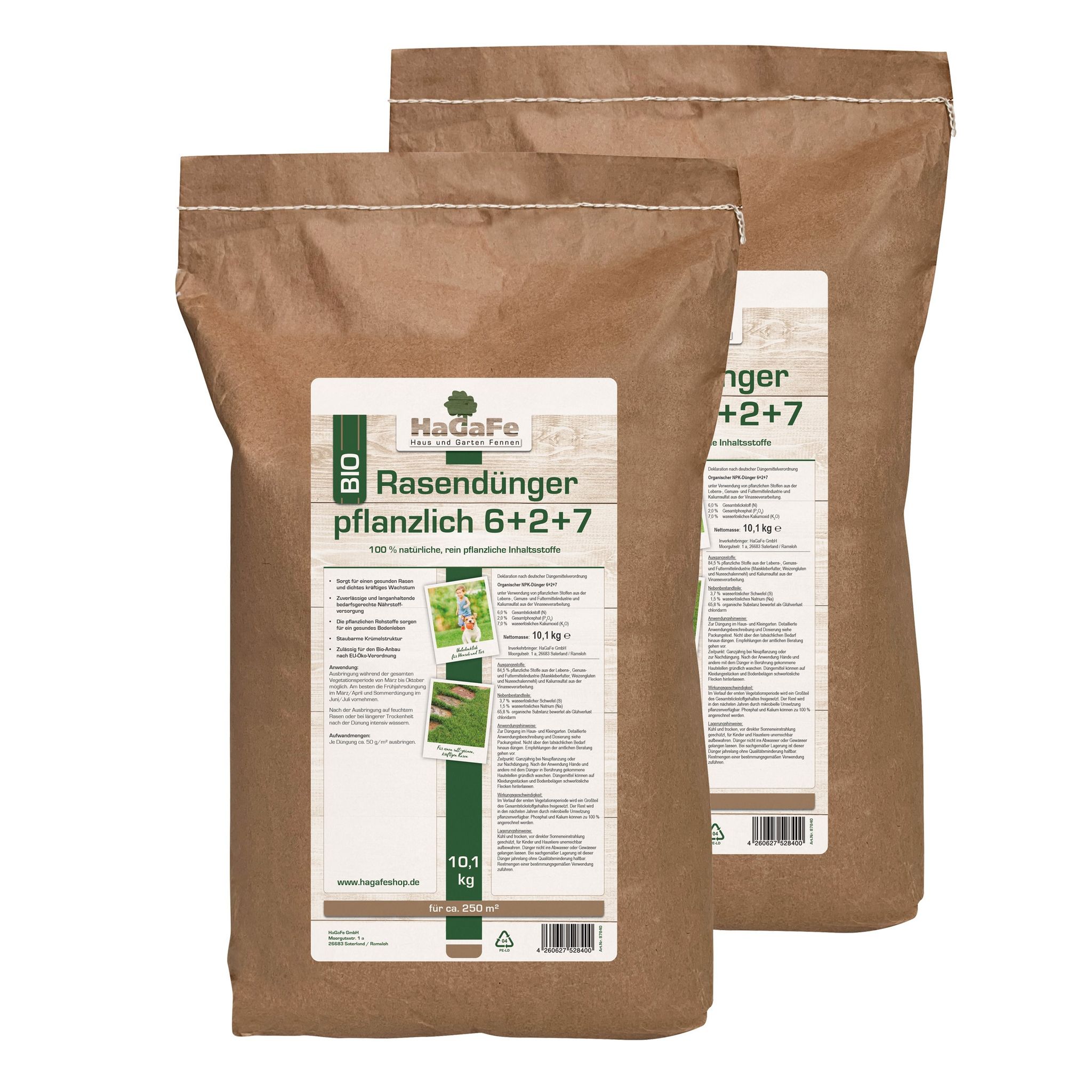 Hagafe Bio Rasendünger Rein Pflanzlich Im Papierbeutel 20,2 Kg (2 X 10,1 Kg)