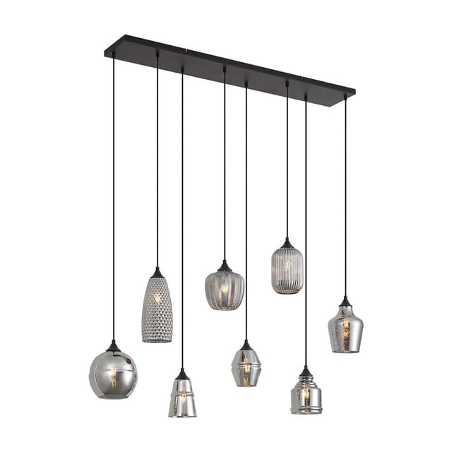 Art Deco Hängelampe Schwarz Mit Rauchglas 8-flammig - Hanne