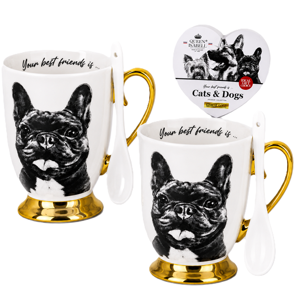 Queen Isabell Französische Bulldogge Porzellanbecher-set Premium-geschenk