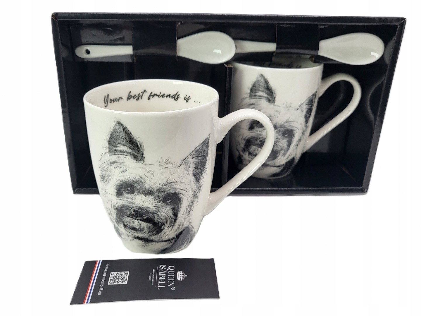 Set Aus Zwei Großen Bechern Mit Einer Zeichnung Eines Yorkshire Terriers
