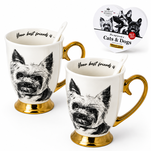 Set Mit 2 York-porzellanbechern, Queen Isabell-geschenk Für Einen Anspruchsvollen Hundebesitzer