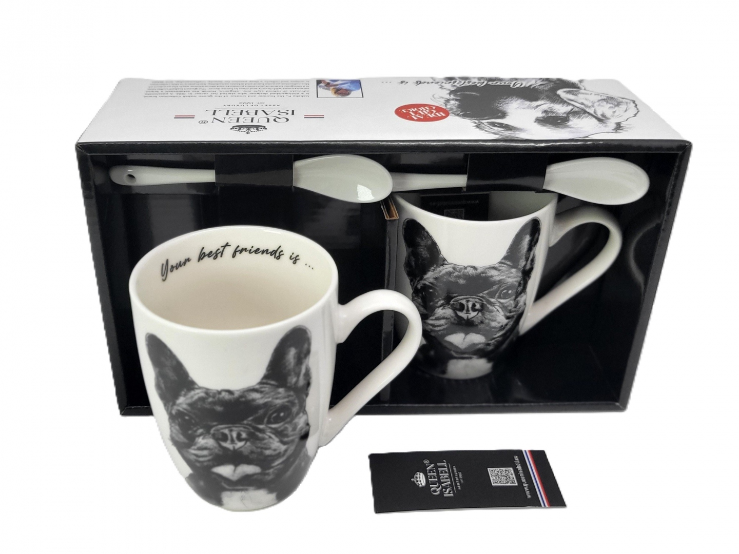Ein Tolles Set Aus Zwei Großen Tassen Mit Einer Zeichnung Einer Bulldogge