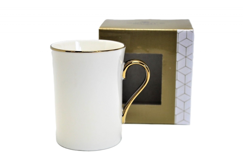 Weißer Porzellanbecher Mit Goldelementen Als Geschenk In Einer 300-ml-box