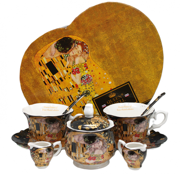 Porzellantassen-set Mit Zuckerdose Und Milchkännchen, Klimt Der Kuss