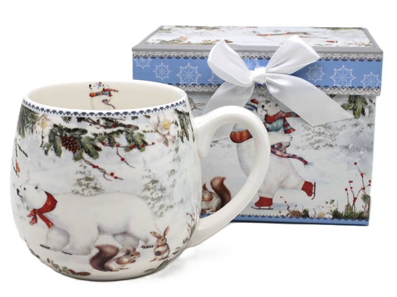 450 Ml Porzellanbecher Mit Winterbär-motiv In Einer Weihnachtlichen Geschenkbox