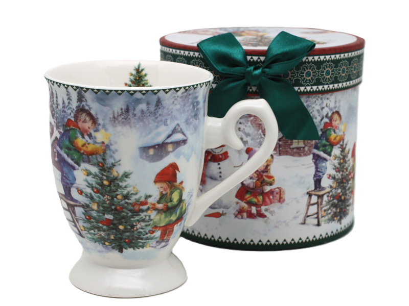 Weihnachtsporzellanbecher 330 Ml, Dekorative Geschenkbox, Weihnachtsbaum