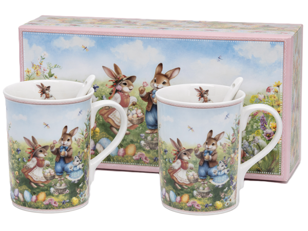 Set Mit 2 Porzellan-osterhasenbechern In Einer Geschenkbox