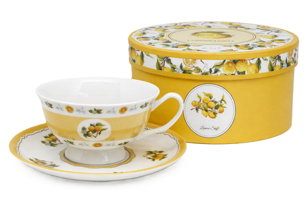 220 Ml Zitronen-porzellantasse Mit Untertasse, Perfekt Als Geschenk