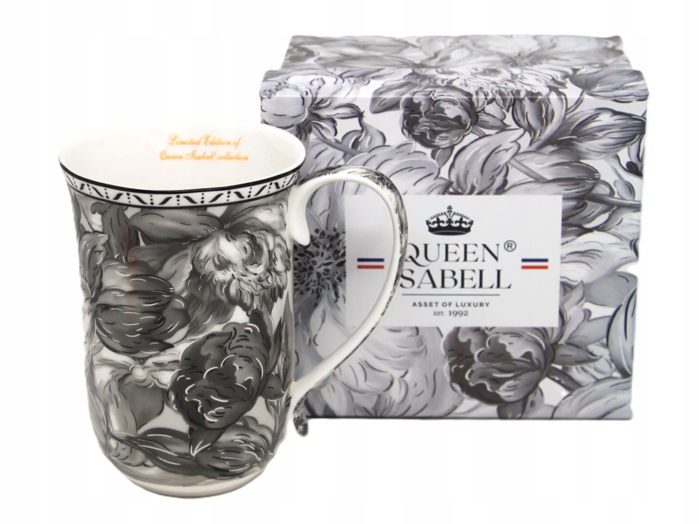 Großer Porzellanbecher (400 Ml) In Geschenkverpackung, Kollektion Graue Rose