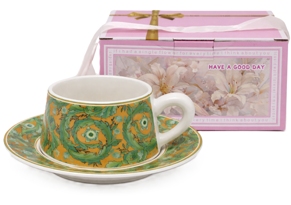 Grüne Luxus-porzellantasse 300 Ml Mit Untertasse + Geschenkbox