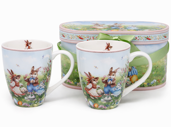 Set Mit 2 Porzellantassen 360 Ml, Osterhasen-geschenkbox