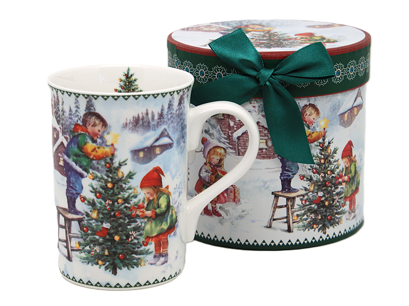 Weihnachtsporzellanbecher 320 Ml, Dekorative Geschenkbox, Weihnachtsbaum