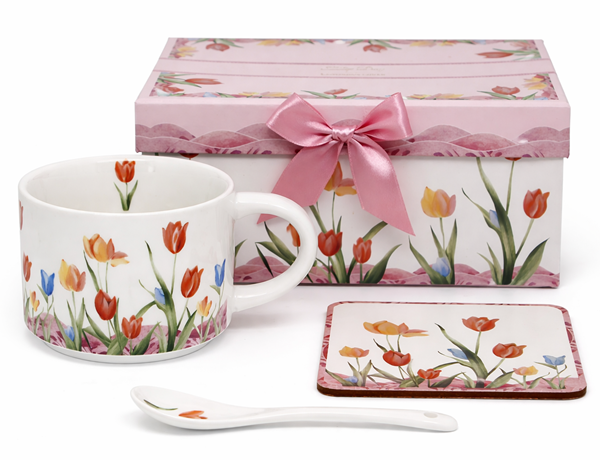 Porzellan-tulpenbecher, 280 Ml, Mit Löffel Und Untersetzer, Perfekt Als Geschenk