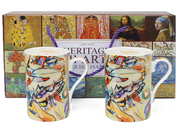 Set Mit 2 Porzellanbechern (300 Ml) Im Kandinsky-stil + Geschenkbox