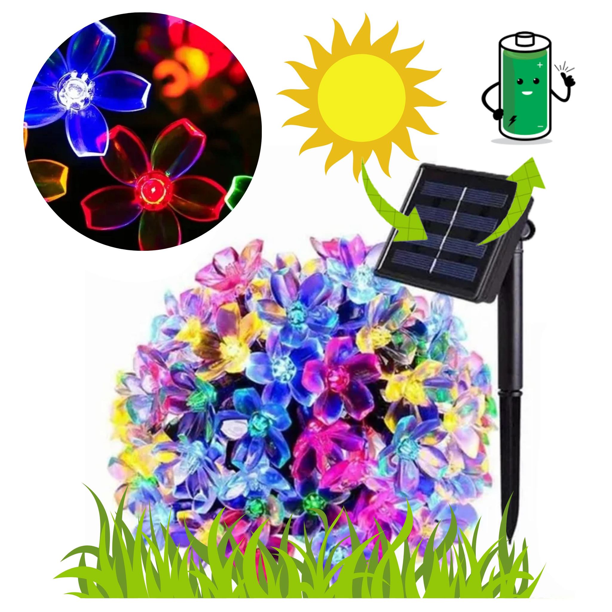 Solar-gartenleuchten Mit Blumenmotiv, 7 M, 50 Leds, Mehrfarbig