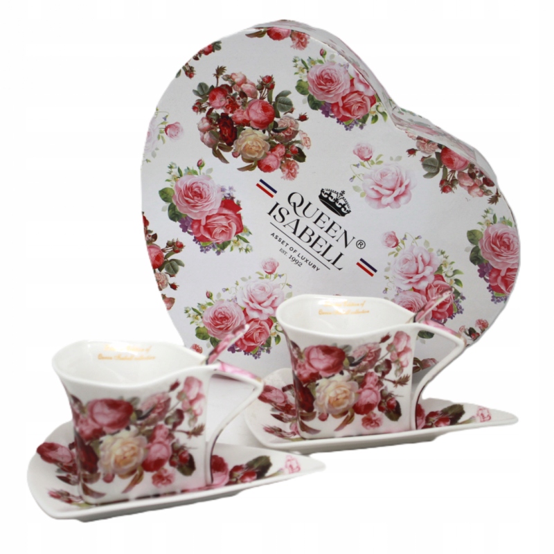 Dreieckige Tassen Mit Löffeln Und Untertassen, Kollektion Classic Rose